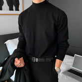 Hearujoy Men's Knitted Light Luxury Pullovers Sweater Casual Vintage Mock Neck Solid Color Long Sleeve Basic Shirt Autumn Retro Knitwear